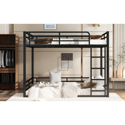 Heavy - Duty Full Xl/Full Xl Metal Bunk Bed, Low Profile, Guardrails, Quiet Sleep Black Over Xl, Noise Minimizing, Fits Modern & Traditional