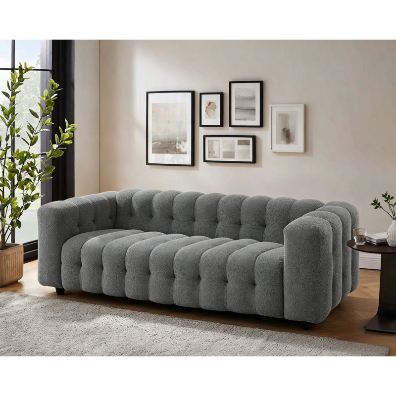 Lavance 89.4" W Tufted Bouclé Sofa , Gray