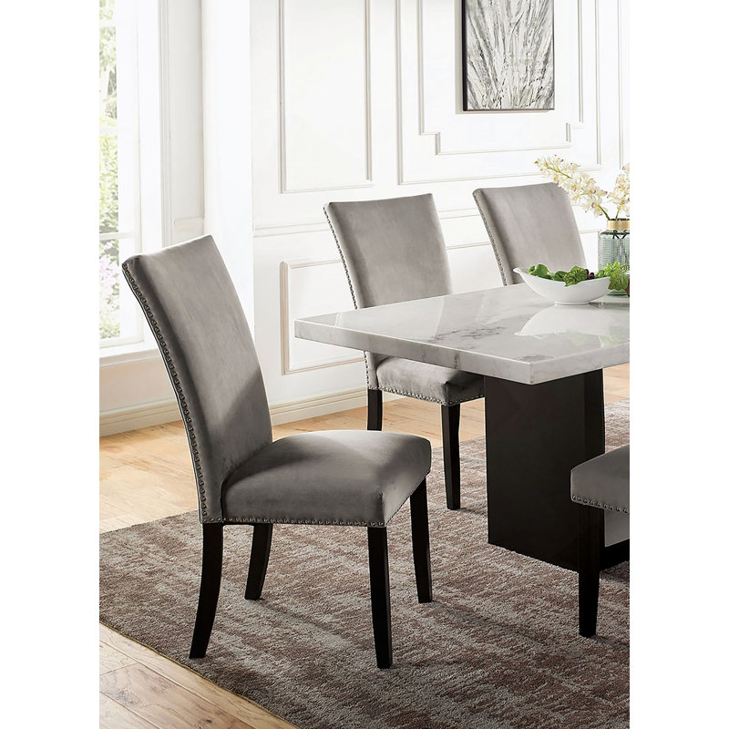 Ensemble de table de salle à manger, table avec 6 chaises d'appoint rembourrées pour la salle à manger, Gris clair