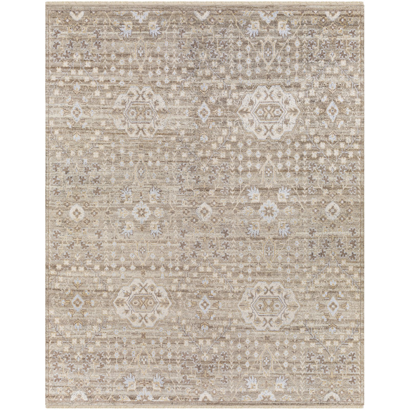 Tapis beige à motif floral noué à la main Dnyia, Rectangle de 2 pi x 3 pi