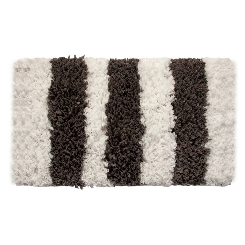 Tapis pour salle de bain à rayures antidérapantes en mélange de coton Pulver, 36 po x 24 po, Blanc / Gris