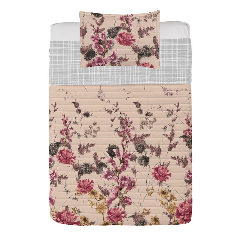 Twin Peach Dried Rose Reversible Microfiber Bedspread Set