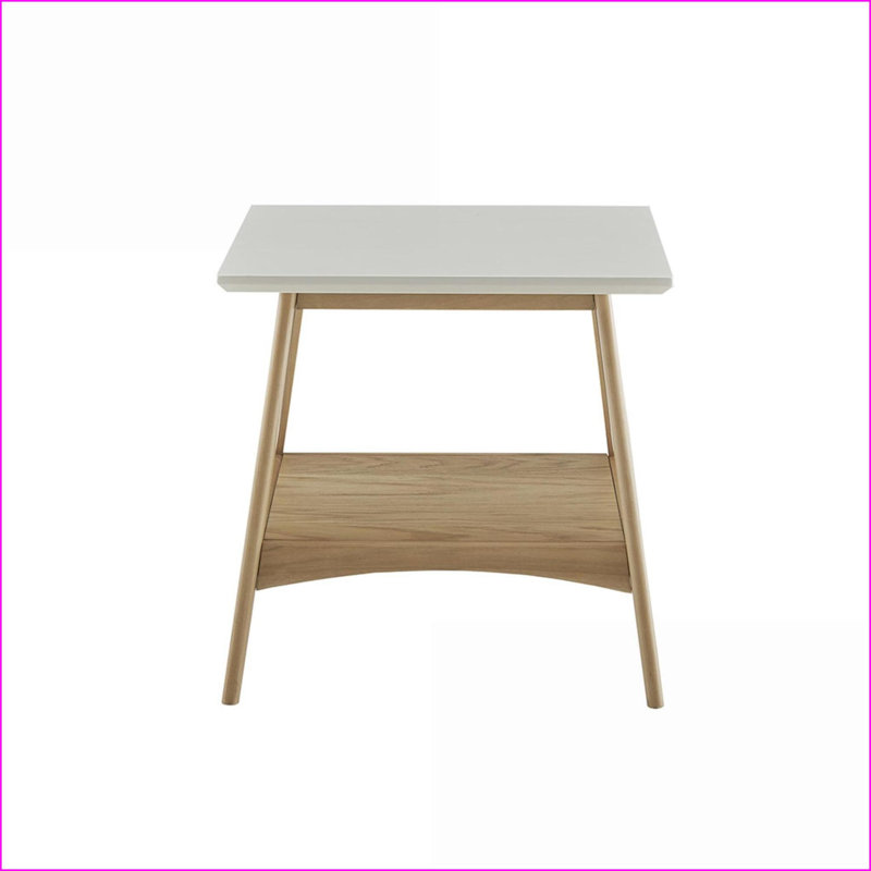  Table basse Parker - Structure en bois massif, plateau blanc cassé & amp; Tablette de rangement inférieure