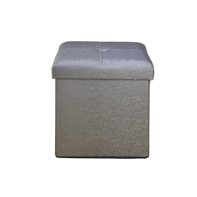 Luxora Faux Leather Ottoman, Pewter Faux Leather