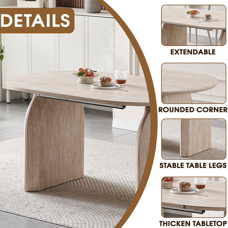 Table de salle à manger extensible en bois, table de cuisine ovale moderne avec un design à deux piliers élégant, parfait pour la salle à manger et le rassemblement, multifonctionnel et peu encombrant, salon et salle à manger.