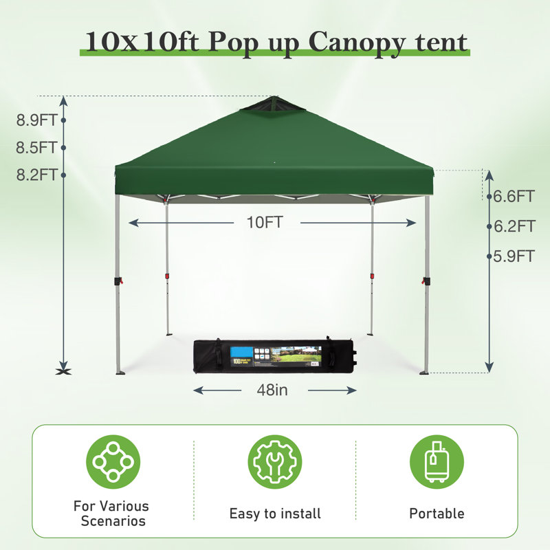Talulla 10 Ft. W x 10 Ft. D Metal Pop-Up Canopy, Green