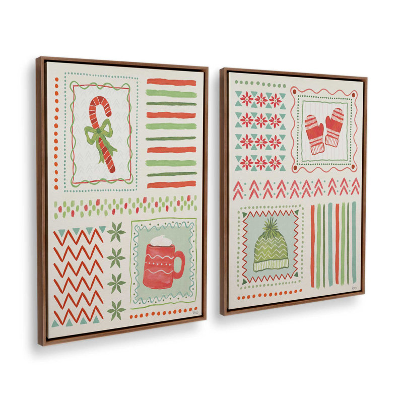 Cozy Winter Patchwork, ensemble de 2 impressions sur toile, Noyer, H 37 po x l 50 po, Impression encadrée sans passe-partout