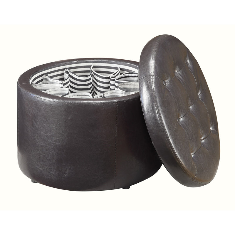 Stansell 22" Wide Tufted Round Storage Ottoman, Espresso Faux Leather