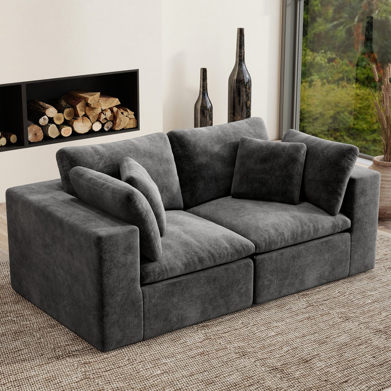 Causeuse en chenille 78 po, canapé sans os à compression, gris, Gray Chenille
