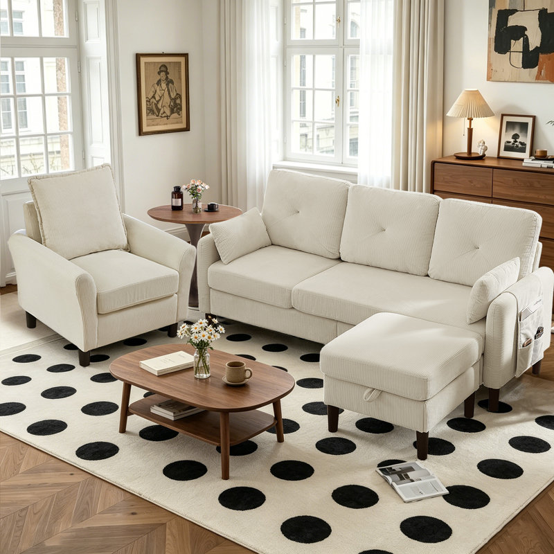 Ensemble de salon 3 pièces Penelera, Mélange de polyester beige