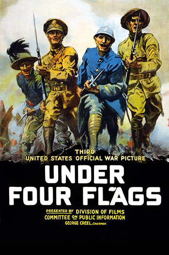 « under quatre drapeaux », affiche rétro, H 36 po x l 24 po x P 1,5 po
