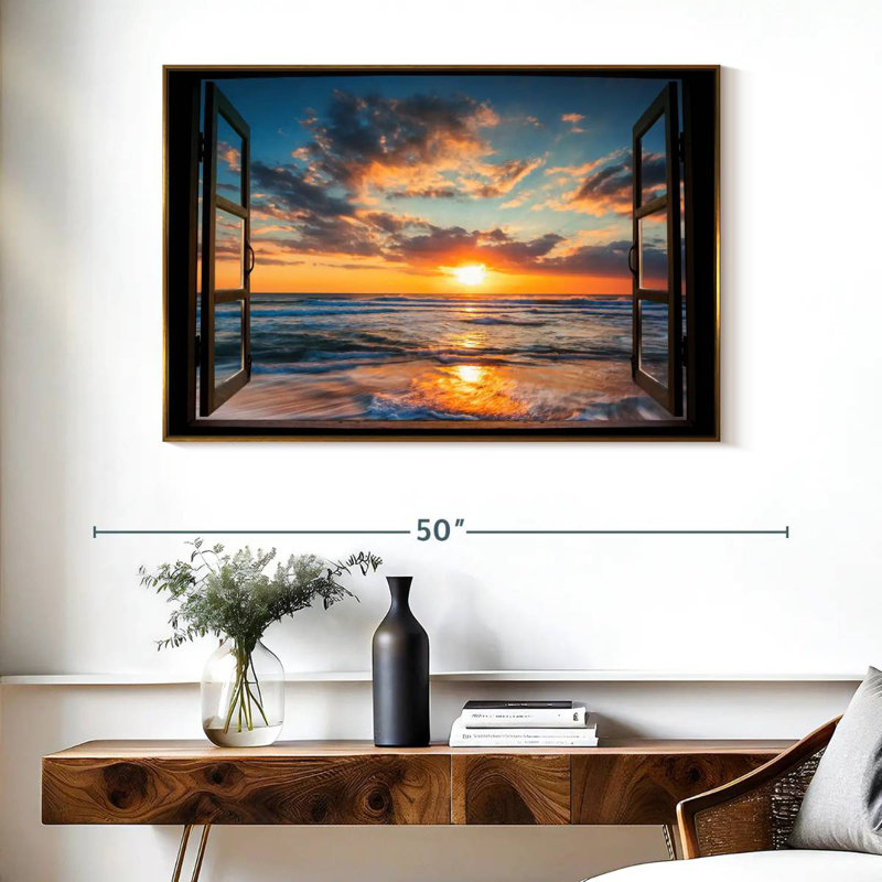 Fenêtre sur le Marcum du Pacifique, Cadre flottant doré, 40 po x 27 po