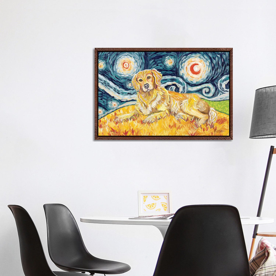 Golden Retriever On A Starry Night von Gretchen Kish Serrano - Galerie-verpackte Leinwand Giclée auf Leinwand