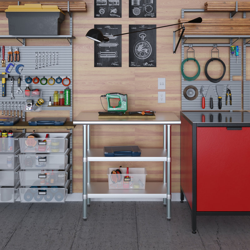 Stainless Steel Work Table with 2 Shelves, 35" H x 36" W x 18" D