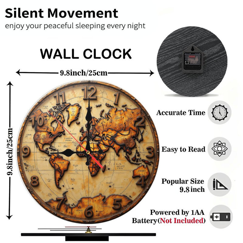 Horloge murale carte du monde