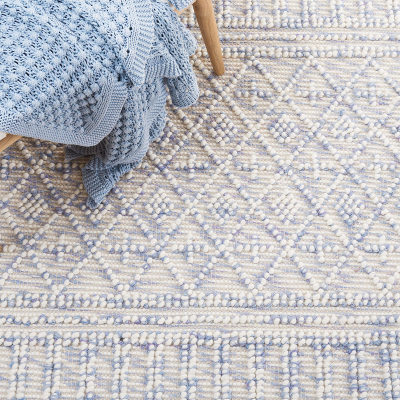 Juba Hand Loomed Wool/Cotton Geometric Rug in Ivory/Gray, Rectangle 3' x 5'