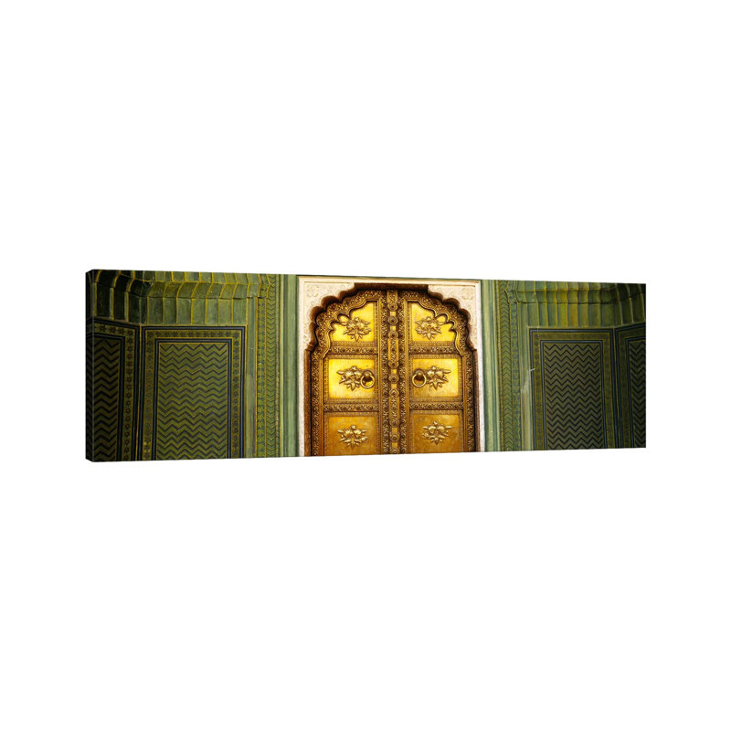 Close-up Of A Closed Door Of A Palace, Jaipur City Palace - Wrapped Canvas Panoramic Print