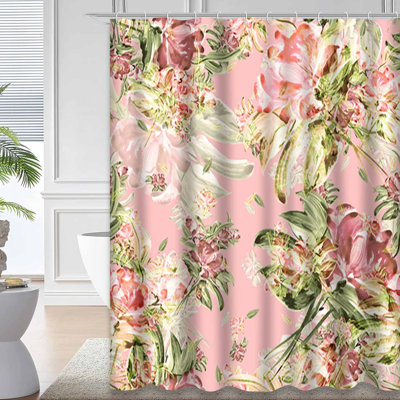 Rideau de douche avec 12 crochets Watercolor Stylish Flowers