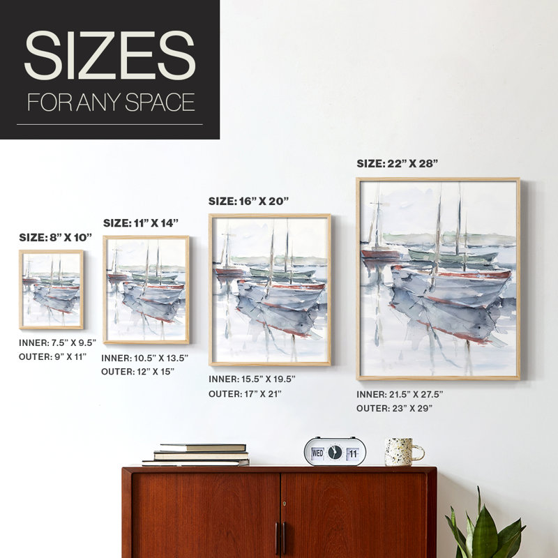 Watercolor Harbour Study I Framed Print - Solid Wood, 11" H x 9" W