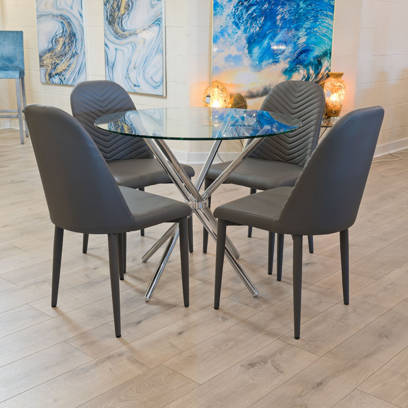 4 - Person Dining Table Set, Grey, Chrome