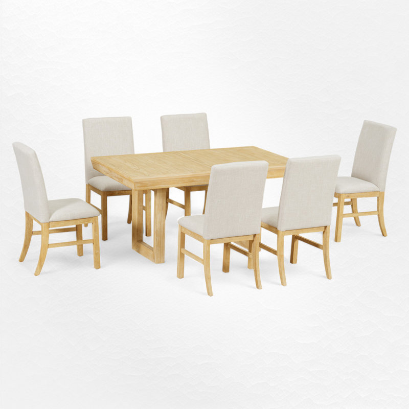 Ensemble de salle à manger extensible 7 pièces en bois massif 7 pièces, Naturel