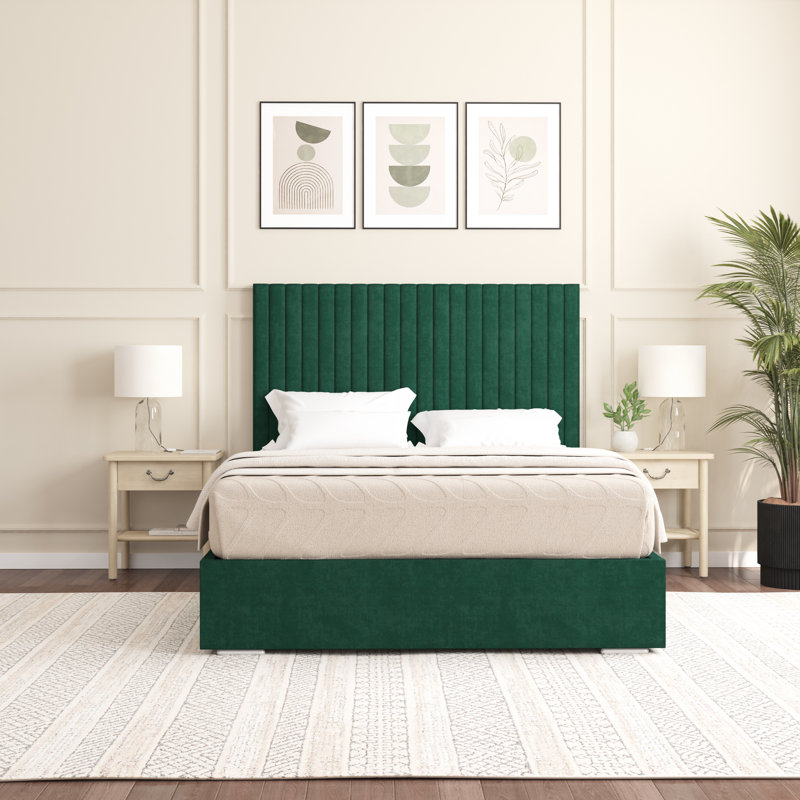 Aidean Upholstered Bed Frame, Emerald, Double (4'6)