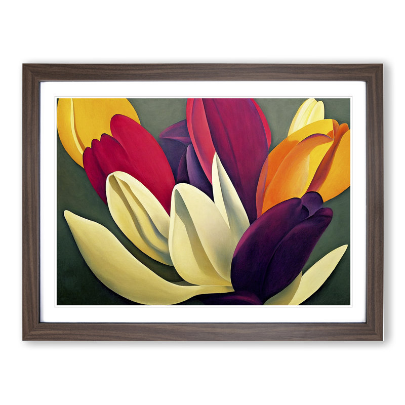 Epic Tulip Flowers - Single Picture Frame Painting, 25cm H x 34cm W x 2cm D, Walnut