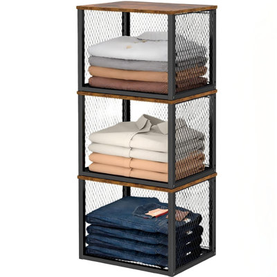 3 Pack Stackable Closet Organizers and Storage Basket,Black