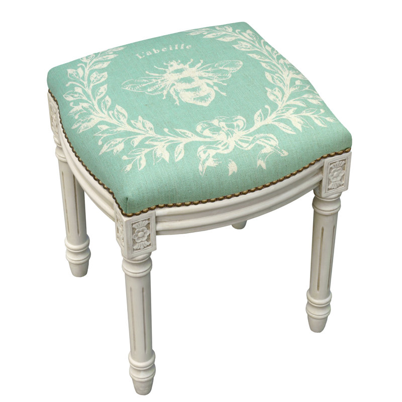 Tabouret de coiffeuse Billiot, Aigue-marine, Blanc antique