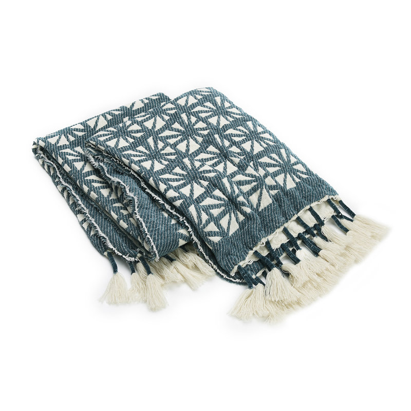 50"x60" Teal Blue Geometric Fringe Bohemian Throw Blanket