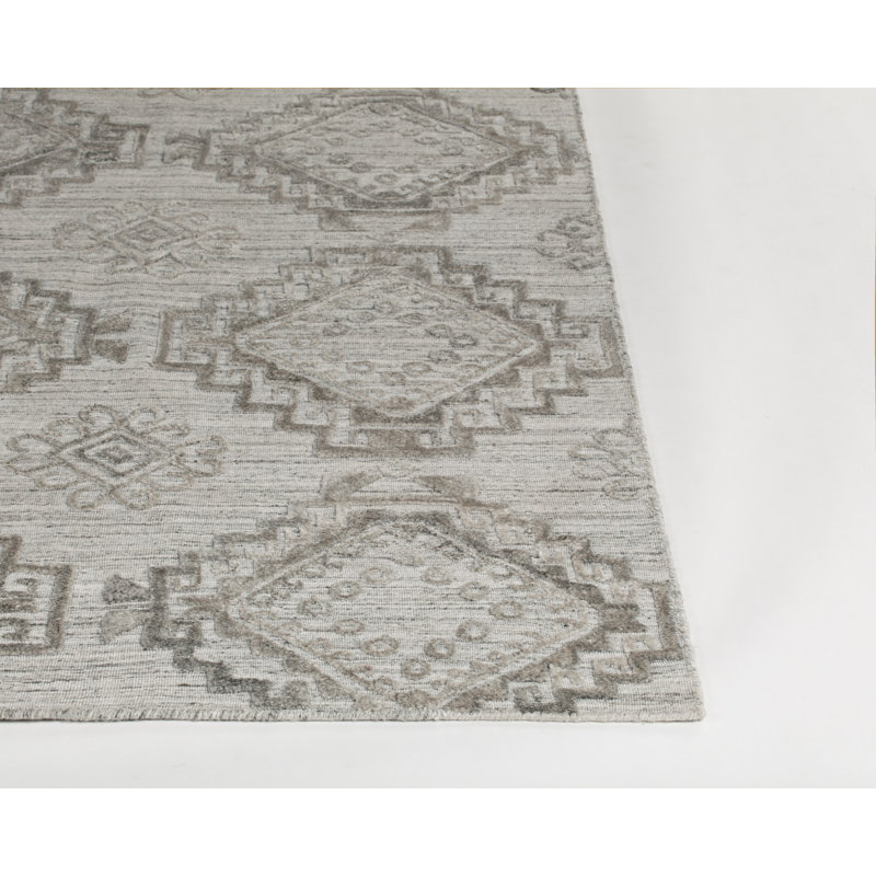 Dominguez Authentic Hand Woven Light Gray Wool Rug, Rectangle 7'9" x 10'6"