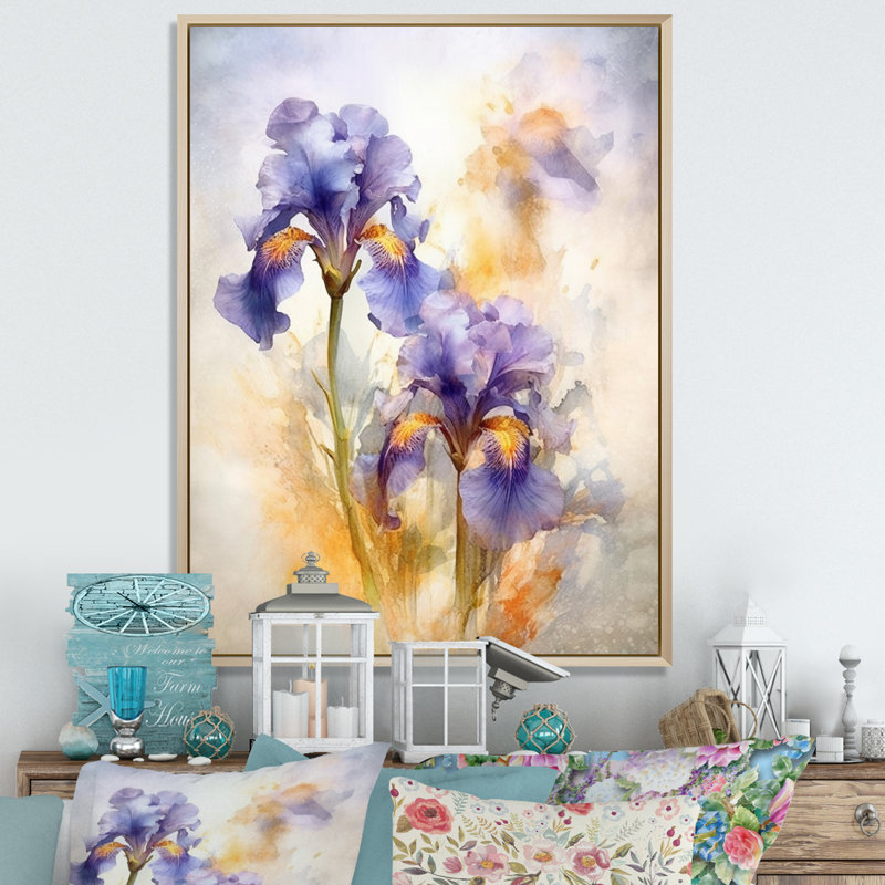 " Purple Yellow Impression Of Iris ", Natural Floater Framed, 44" H x 34" W x 1.5" D