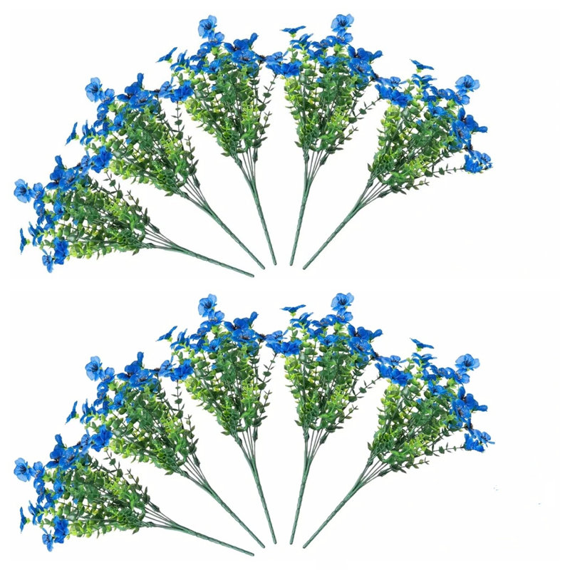 Ensemble de 10 plantes artificielles bleues eucalyptus violet artificiel 13,8 po de long à vapeur UV