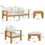 Ensemble de conversation d'extérieur en bois d'acacia avec canapé, chaises, repose-pieds et table basse 5 pièces