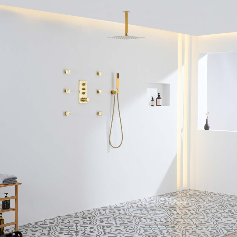 Système de douche thermostatique 3 fonctions à 3 fonctions 12 po, Or brossé