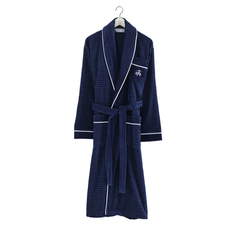 Peignoir mi-mollet 100% coton gaufré avec poches, Bleu marine