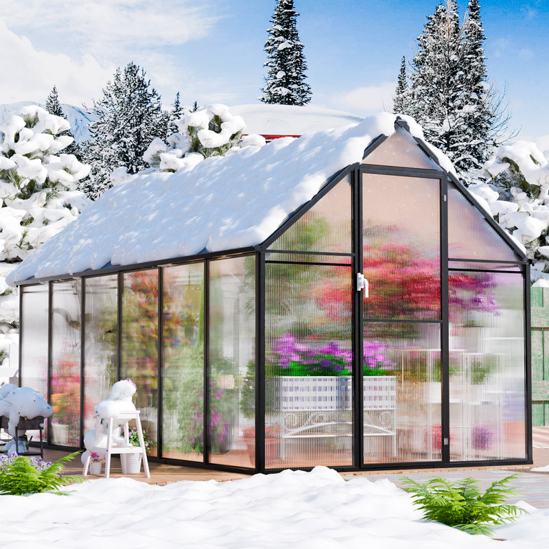 6X12 FT Walk-In Polycarbonate Greenhouse With Aluminum Frame, Lockable Door & Ventilation Window, Green House For Outdoors