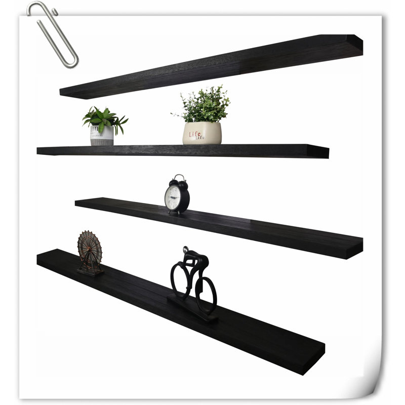 Dawnesha 4 Piece Solid Wood Floating Shelf, Black