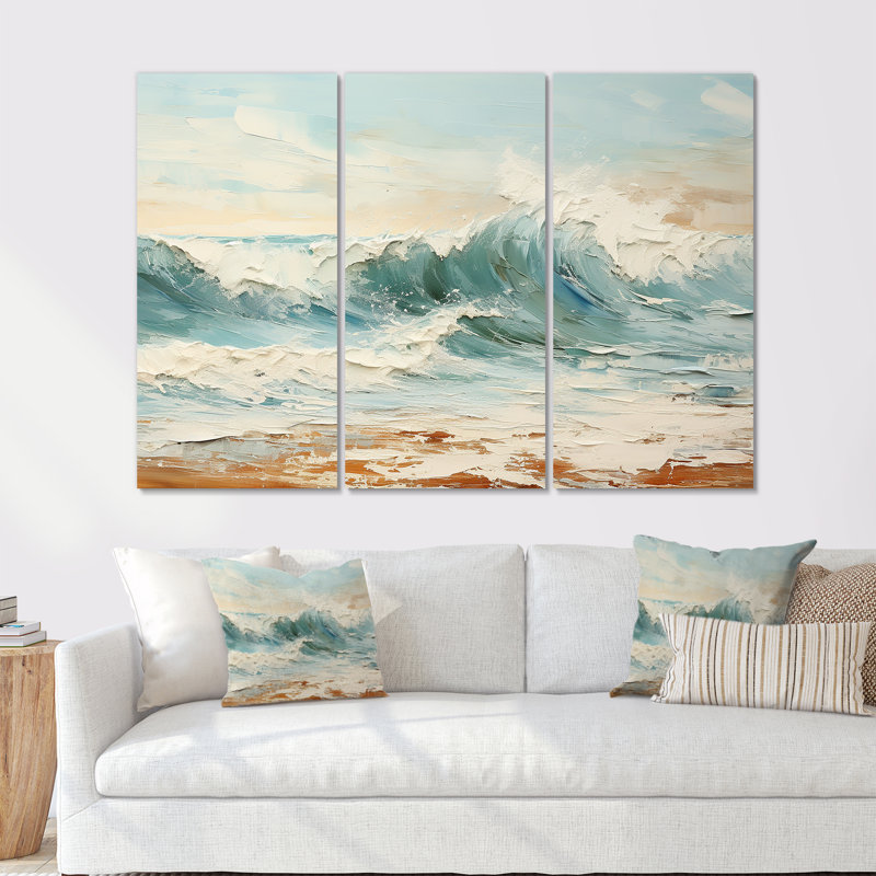 Ensemble de salon mural Mute Color Wave Horizon I - Bord de mer, Toile tendue, H 32 po x l 48 po x P 1 po