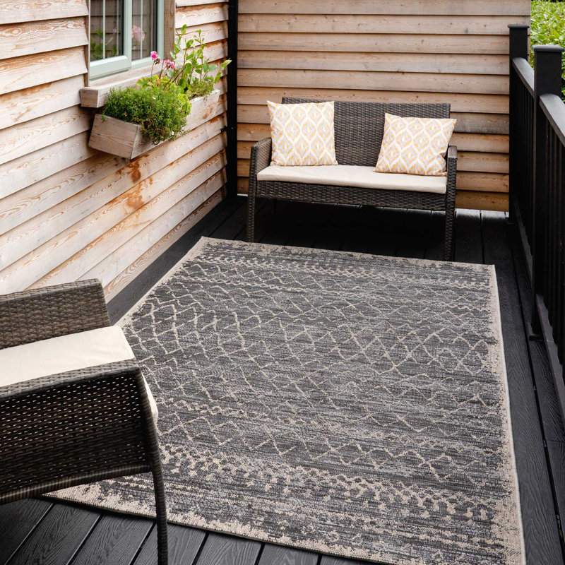 Grey Scandi Flatweave Indoor Outdoor Rug, Rectangle 120 x 170cm