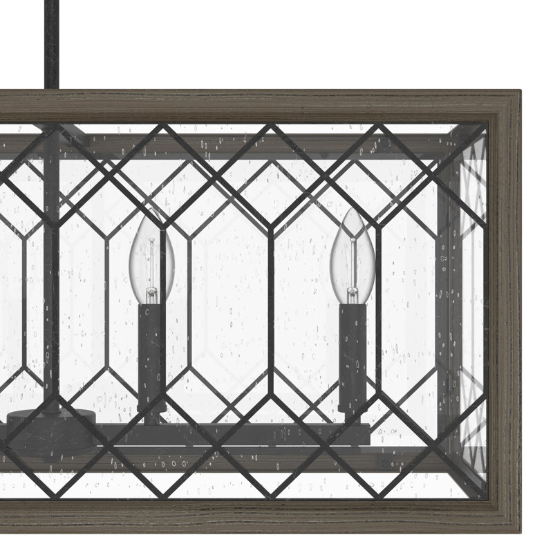 Chevron 6 Light Linear Rectangle Chandelier, Rustic Iron