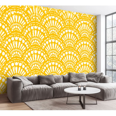 Wall Mural Peel and Stick Wallpaper seamless repeat abstract bohemian geometric white mustard yellow Self-Adhesive Removable Contact Paper Wall Decor for Living Room Bedroom 100"H x 144"W