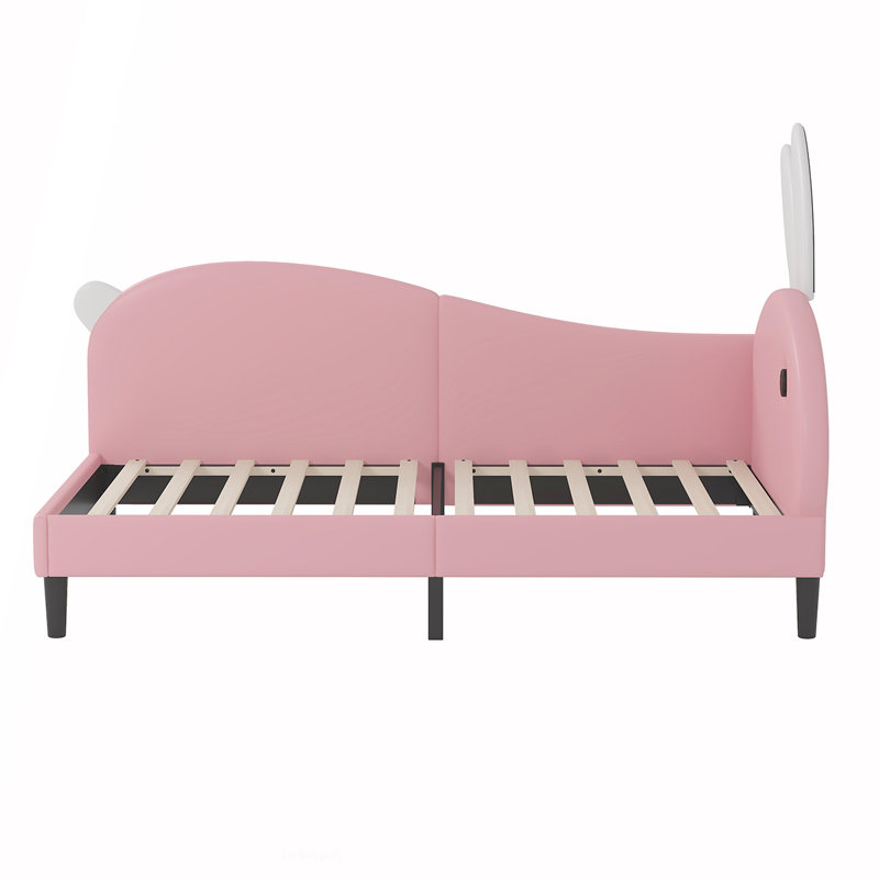Full Size Upholstered Rabbit-Shape Daybed, Sofabed with Rabbit Ear Headboard for Playful and Functional Design, Twin