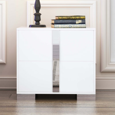 Table de chevet élégante avec pied en métal et table de chevet à miroir avec 2 tiroirs pour la chambre à coucher et le salon