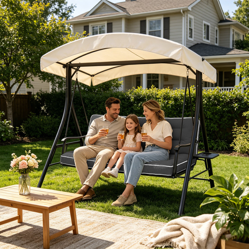 Outdoor Swing Cushion with Backrest & Tie Straps, 2/3 Seater Replacement Glider Cushion, Dark Gray