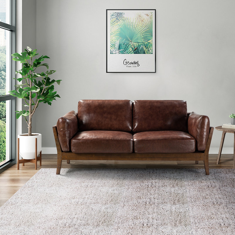 Canapé à accoudoirs évasés en cuir véritable 74 po Bratislava, Cuir véritable cerise
