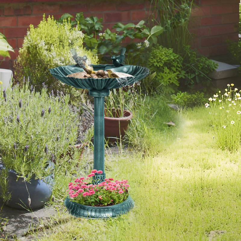 Bain d'oiseaux avec piédestal, bol à bain d'oiseaux pour le jardin, vert bronze, Vert