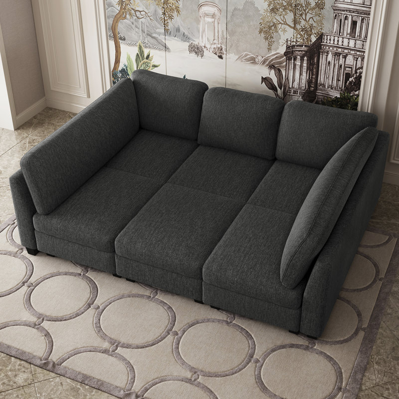 Canapé-lit modulaire 3 places, canapé-lit rembourré Frostvelvet, Mélange de polyester noir, H 42,7 po x l 86,2 po x P 45,7 po