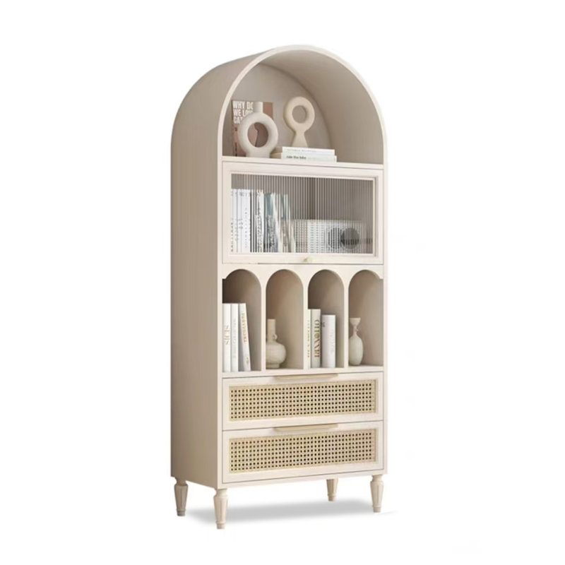 Blanc + bois massif beige + rotin + vitrines, Blanc