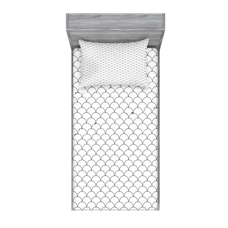 Microfiber Sheet Set, Twin XL Sheet Set with Fitted Sheet, White/Black, Geometric